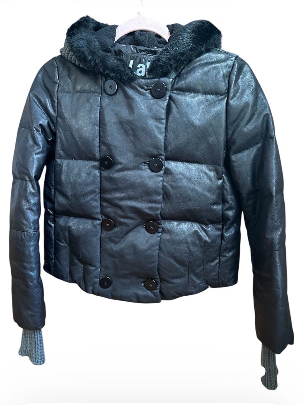 Black leather puffer jacket from the LAB by Pal Zileri diffusion line L